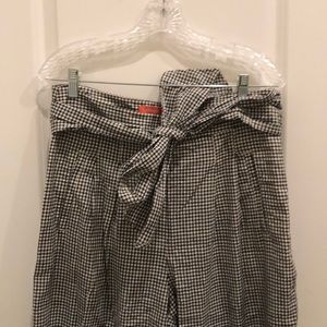 Gingham linen pants with bow